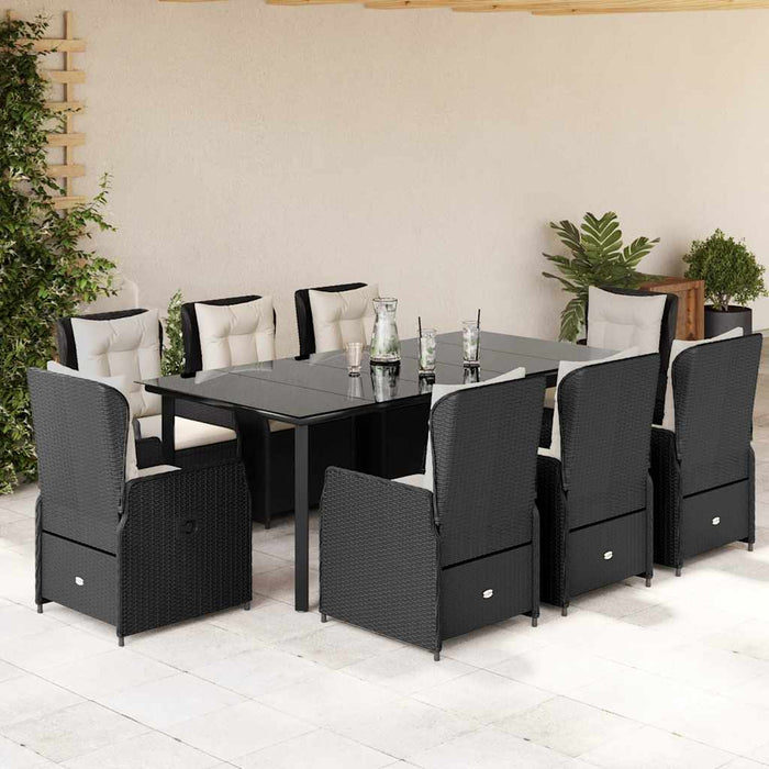 Set mobilier de grădină cu perne, 9 piese, negru, poliratan - WALTI WALTI