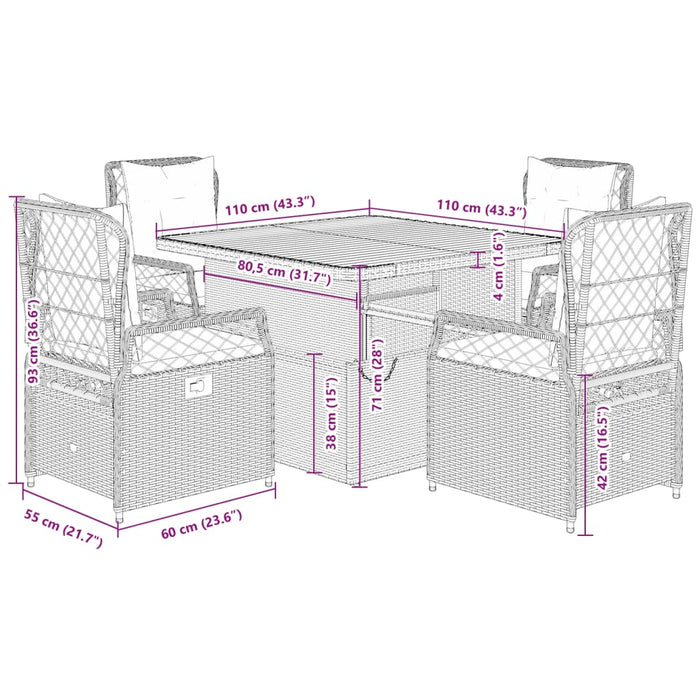 Set mobilier de grădină cu perne, 5 piese, negru, poliratan - WALTI WALTI
