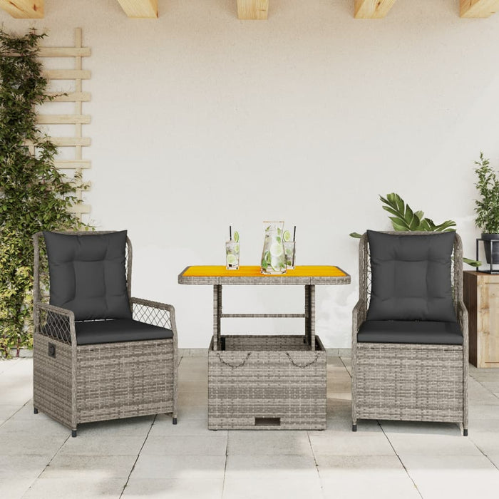 Set mobilier de grădină cu perne, 3 piese, gri, poliratan WALTI