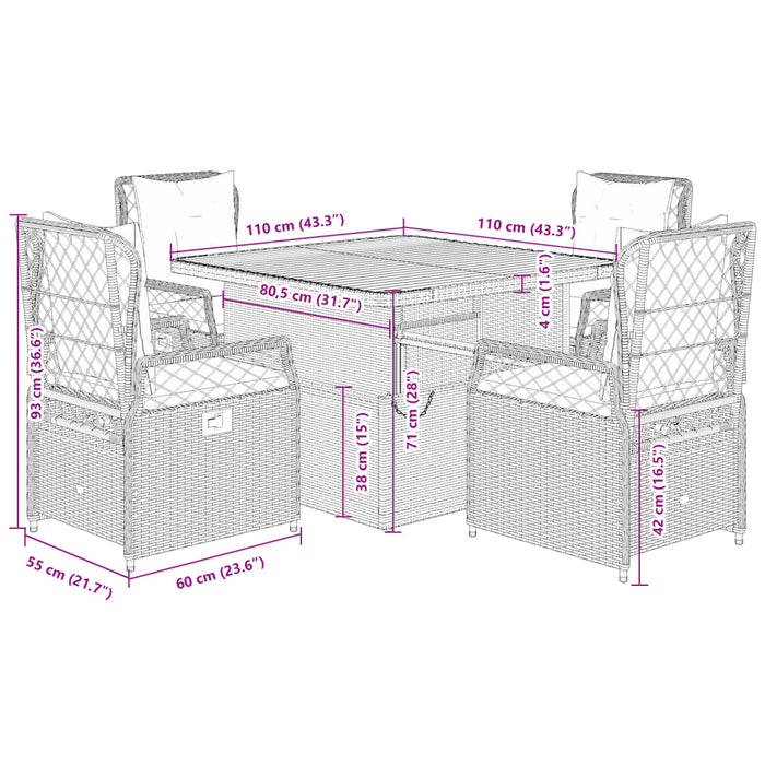 Set mobilier de grădină cu perne, 5 piese, gri, poliratan - WALTI WALTI