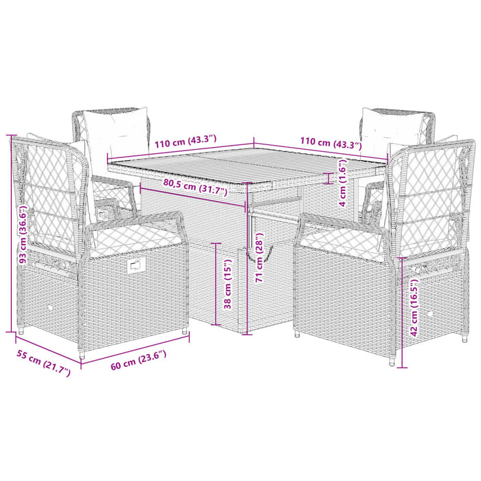 Set mobilier de grădină cu perne, 5 piese, bej, poliratan - WALTI WALTI