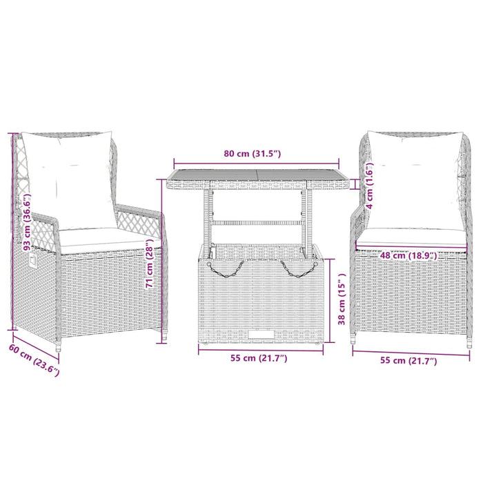 Set mobilier de grădină cu perne, 3 piese, bej, poliratan WALTI