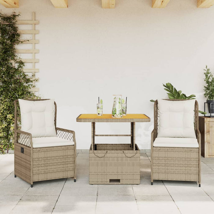 Set mobilier de grădină cu perne, 3 piese, bej, poliratan WALTI