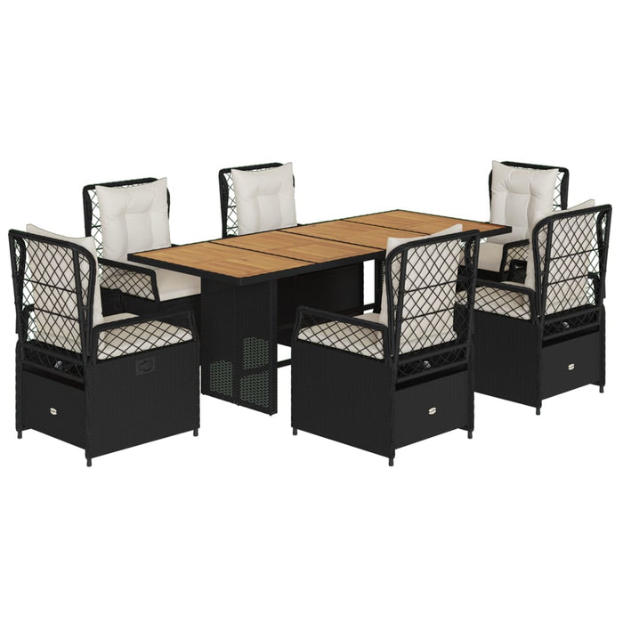 Set mobilier de grădină cu perne, 7 piese, negru, poliratan WALTI
