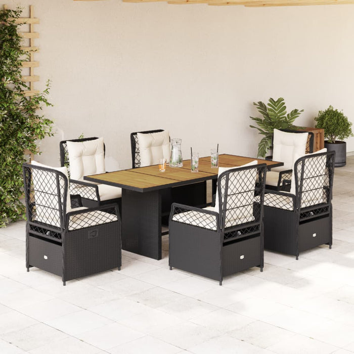 Set mobilier de grădină cu perne, 7 piese, negru, poliratan WALTI