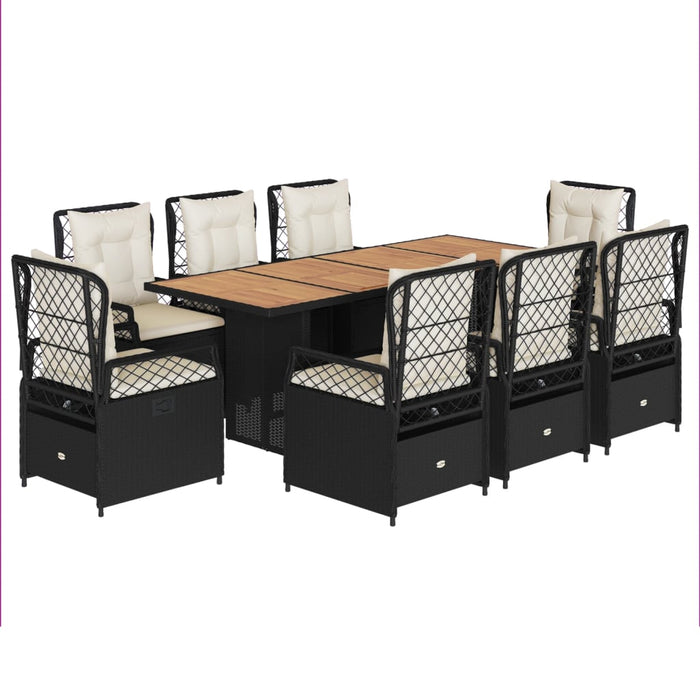 Set mobilier de grădină cu perne, 9 piese, negru, poliratan - WALTI WALTI