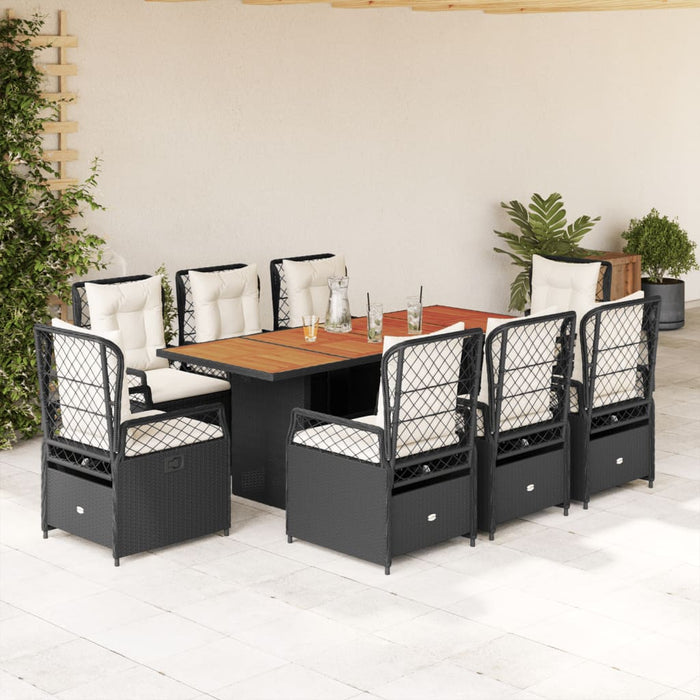 Set mobilier de grădină cu perne, 9 piese, negru, poliratan - WALTI WALTI
