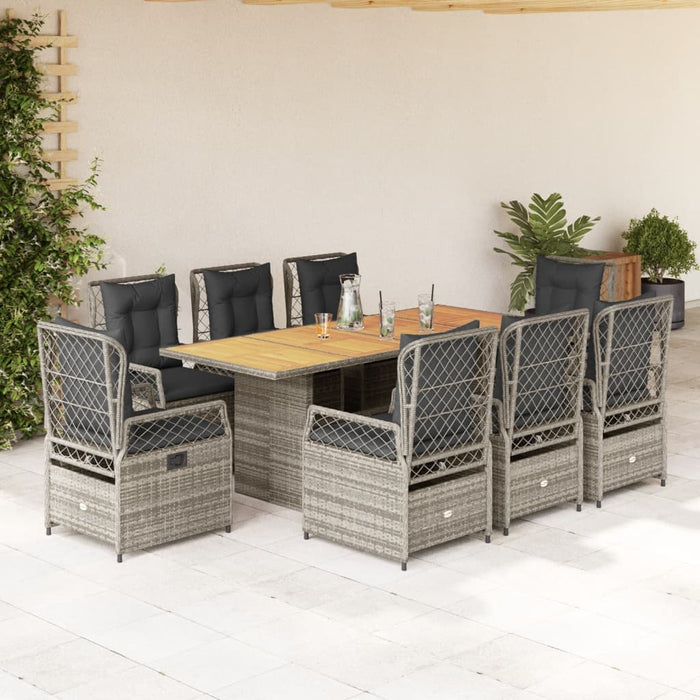 Set mobilier grădină cu perne, 9 piese, gri, poliratan - WALTI WALTI