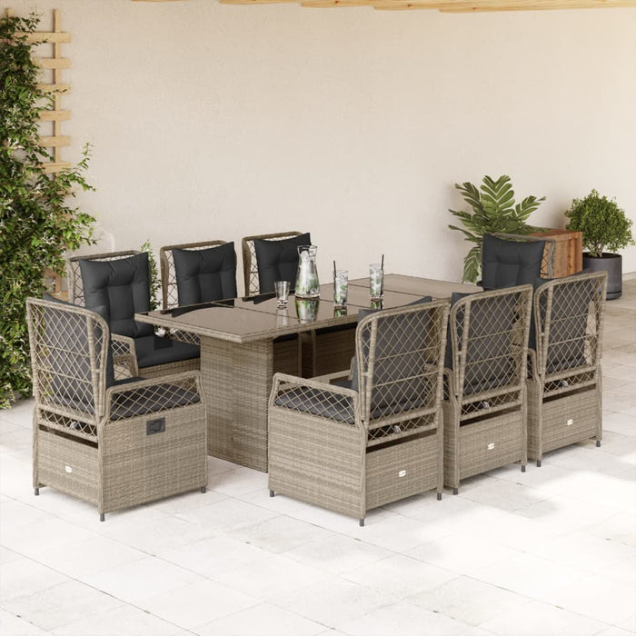 Set mobilier grădină cu perne, 9 piese, gri deschis, poliratan - WALTI WALTI