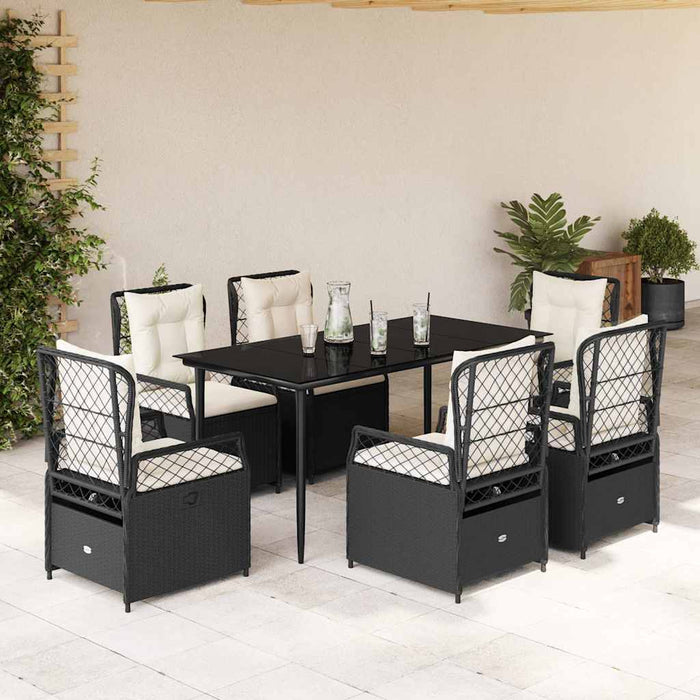 Set mobilier de grădină cu perne, 7 piese, negru, poliratan - WALTI WALTI