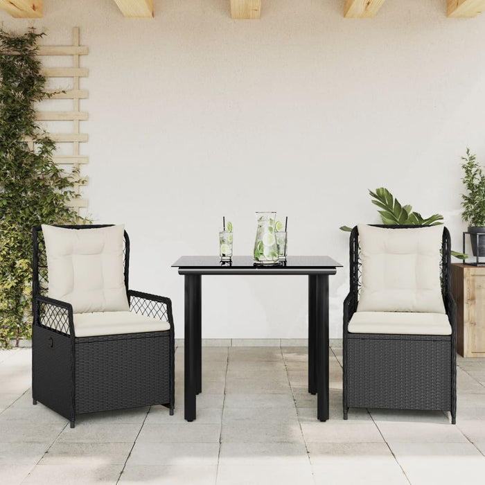 Set mobilier de grădină cu perne, 3 piese, negru, poliratan - WALTI WALTI
