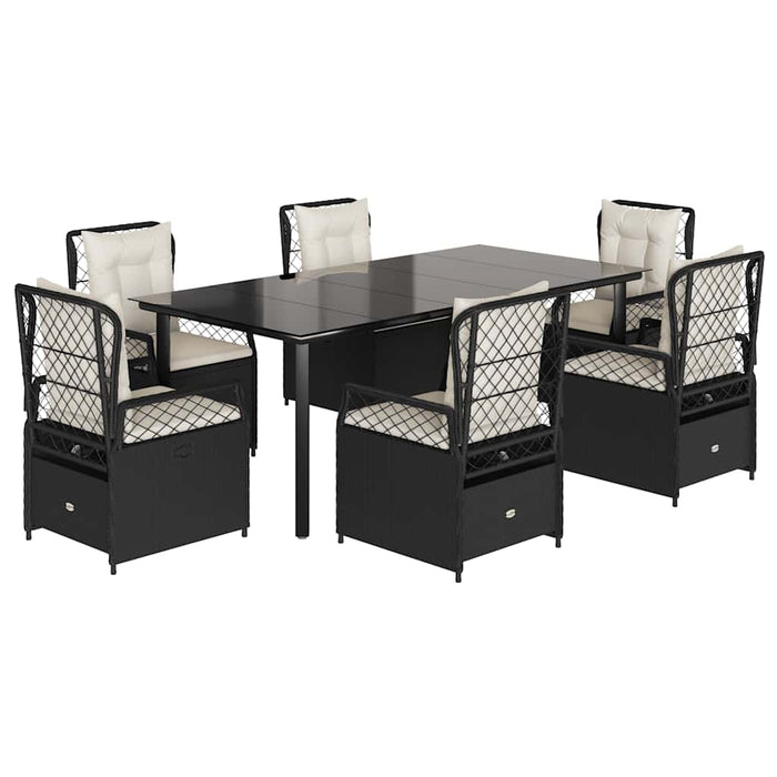 Set mobilier de grădină cu perne, 7 piese, negru, poliratan WALTI