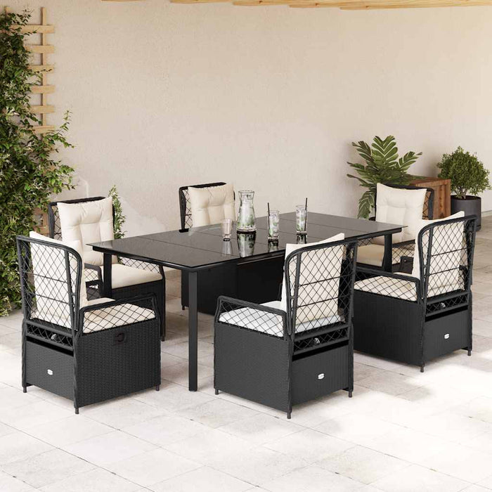 Set mobilier de grădină cu perne, 7 piese, negru, poliratan WALTI