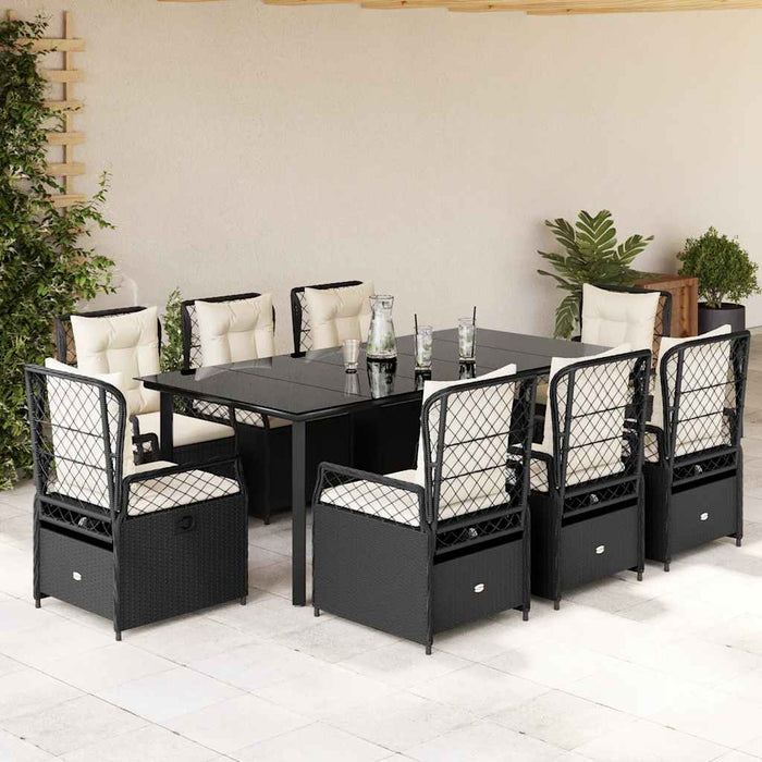 Set mobilier de grădină cu perne, 9 piese, negru, poliratan - WALTI WALTI