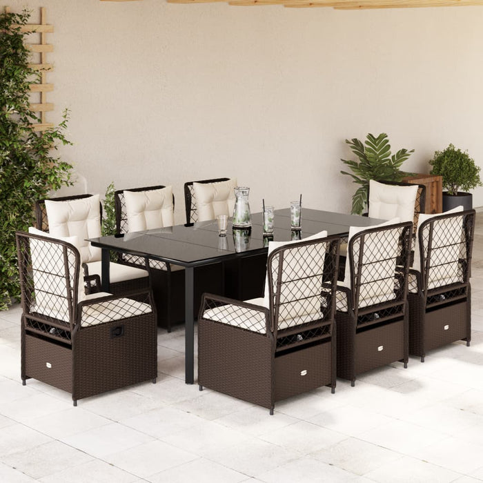 Set mobilier de grădină cu perne, 9 piese, maro, poliratan WALTI