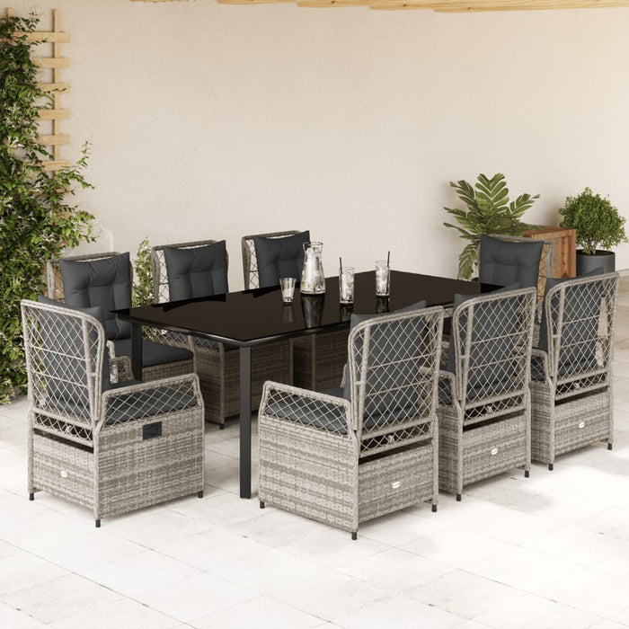 Set mobilier grădină cu perne, 9 piese, gri, poliratan - WALTI WALTI
