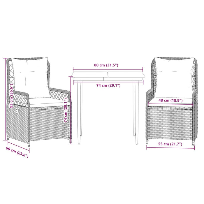 Set mobilier de grădină cu perne, 3 piese, bej, poliratan - WALTI WALTI