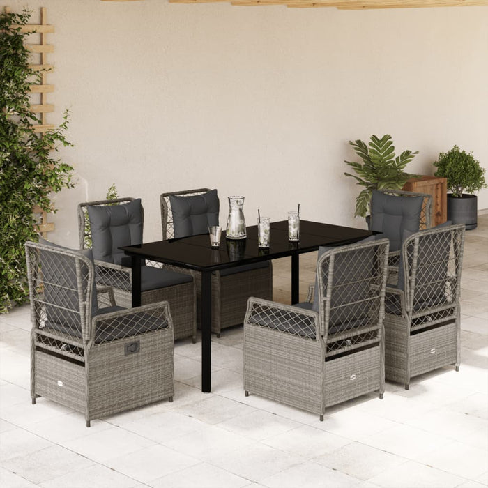 Set mobilier de grădină cu perne, 7 piese gri deschis poliratan WALTI