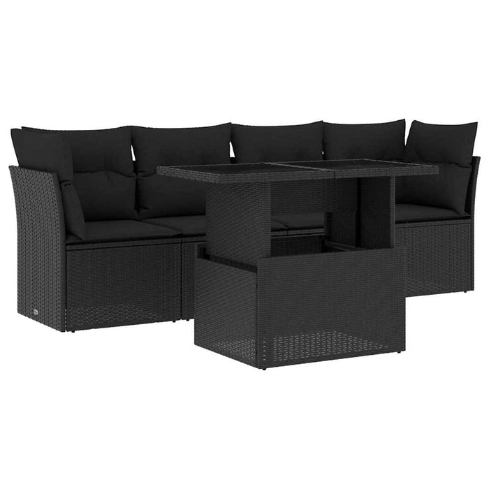 Set mobilier de grădină cu perne, 5 piese, negru, poliratan - WALTI WALTI