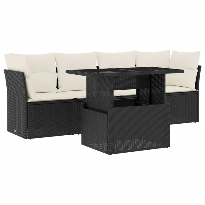 Set mobilier de grădină cu perne, 5 piese, negru, poliratan - WALTI WALTI