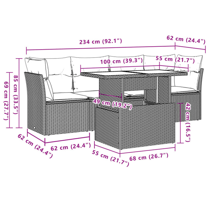 Set mobilier de grădină cu perne, 5 piese, negru, poliratan - WALTI WALTI