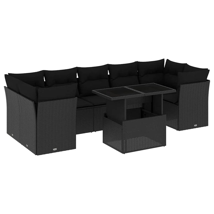 Set mobilier de grădină cu perne, 8 piese, negru, poliratan - WALTI WALTI
