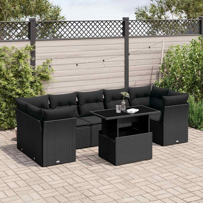 Set mobilier de grădină cu perne, 8 piese, negru, poliratan - WALTI WALTI