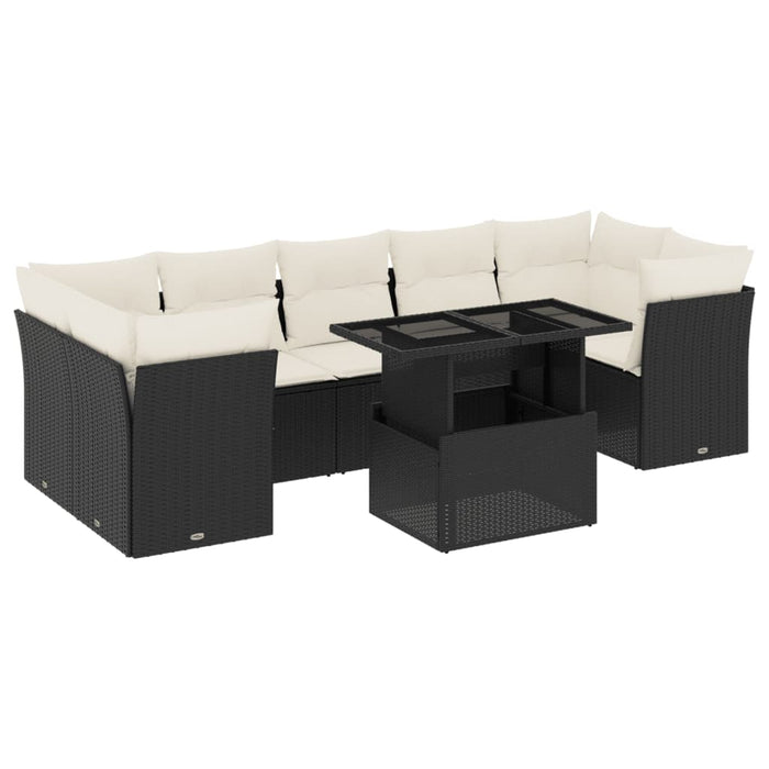 Set mobilier de grădină cu perne, 8 piese, negru, poliratan WALTI