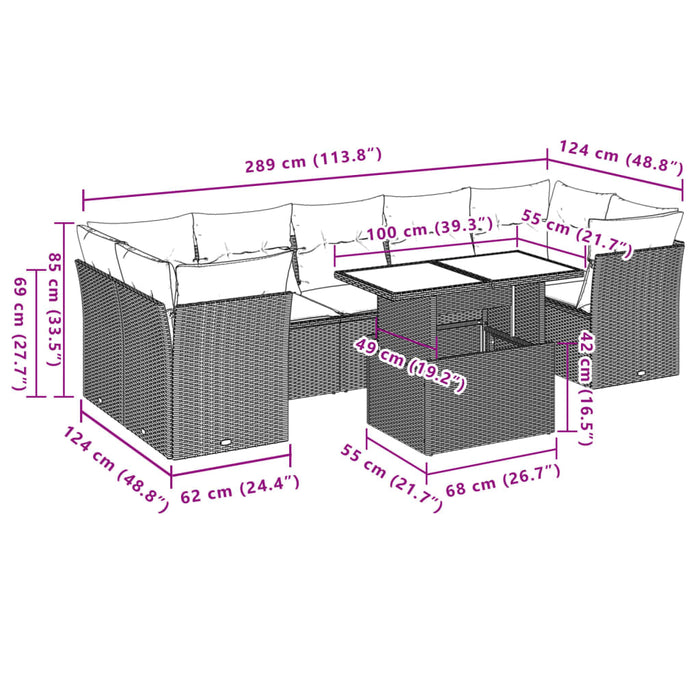 Set mobilier de grădină cu perne, 8 piese, negru, poliratan WALTI