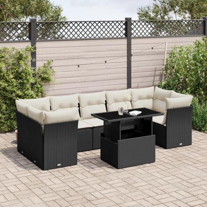 Set mobilier de grădină cu perne, 8 piese, negru, poliratan WALTI