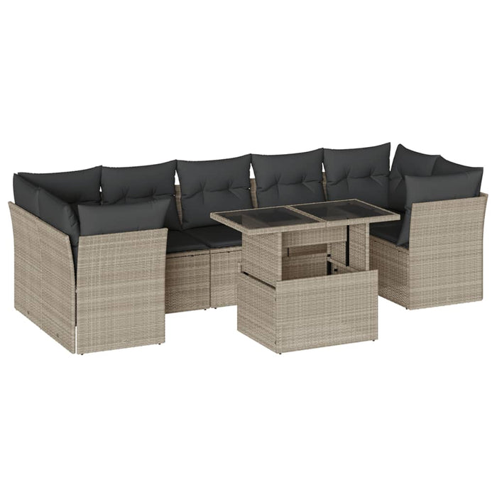 Set mobilier de grădină cu perne, 8 piese gri deschis poliratan - WALTI WALTI