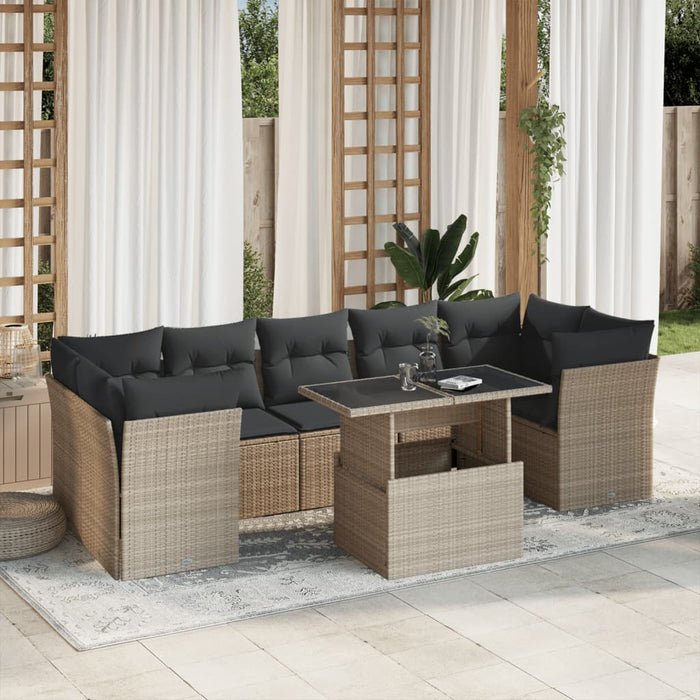 Set mobilier de grădină cu perne, 8 piese gri deschis poliratan - WALTI WALTI