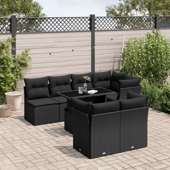 Set mobilier de grădină cu perne, 8 piese, negru, poliratan - WALTI WALTI