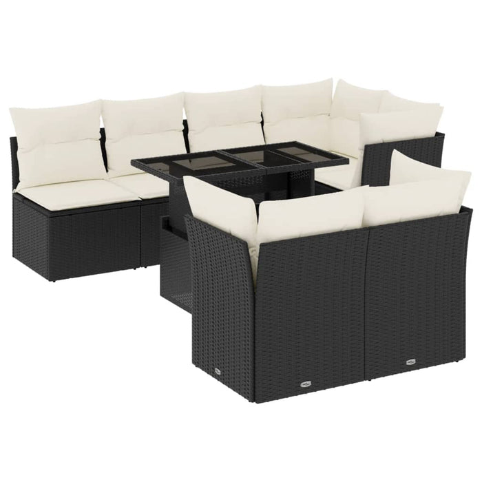 Set mobilier de grădină cu perne, 8 piese, negru, poliratan WALTI
