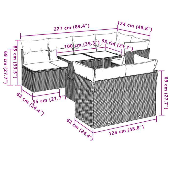 Set mobilier de grădină cu perne, 8 piese, negru, poliratan WALTI
