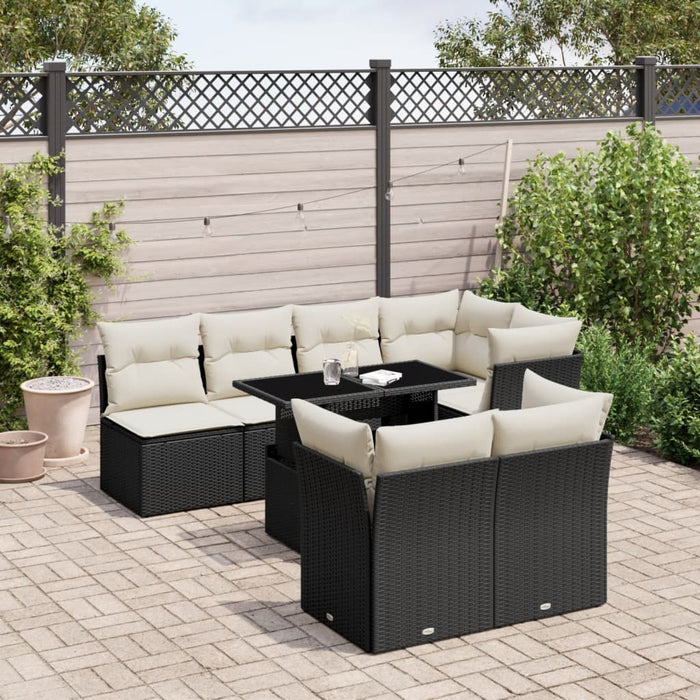Set mobilier de grădină cu perne, 8 piese, negru, poliratan WALTI