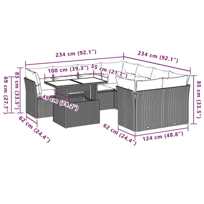 Set mobilier de grădină cu perne, 9 piese, negru, poliratan - WALTI WALTI