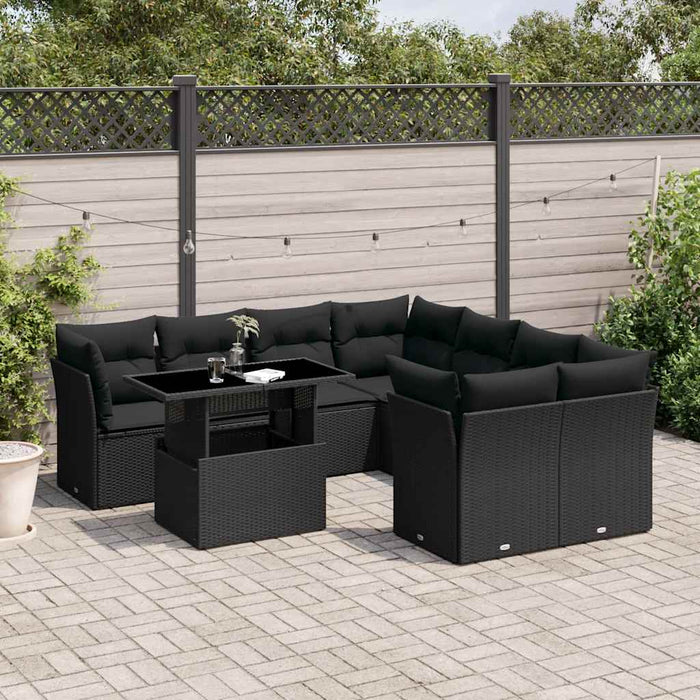 Set mobilier de grădină cu perne, 9 piese, negru, poliratan - WALTI WALTI