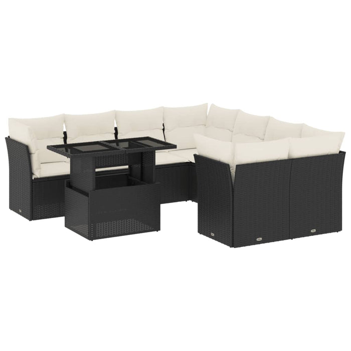 Set mobilier de grădină cu perne, 9 piese, negru, poliratan - WALTI WALTI