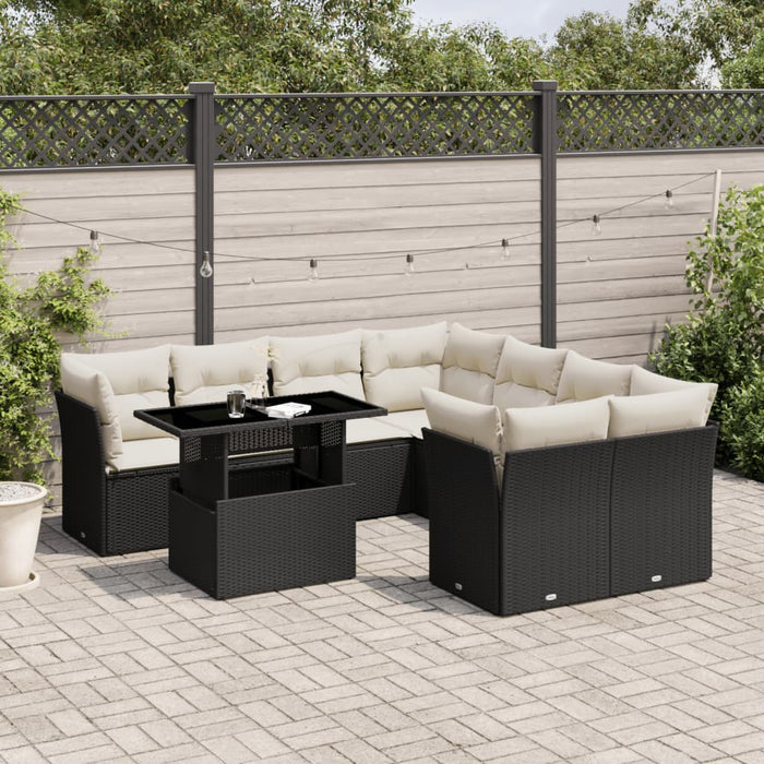 Set mobilier de grădină cu perne, 9 piese, negru, poliratan - WALTI WALTI