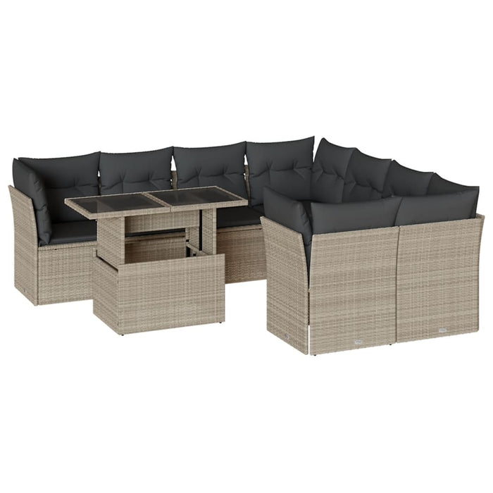 Set canapele de grădină cu perne, 9 piese gri deschis poliratan WALTI