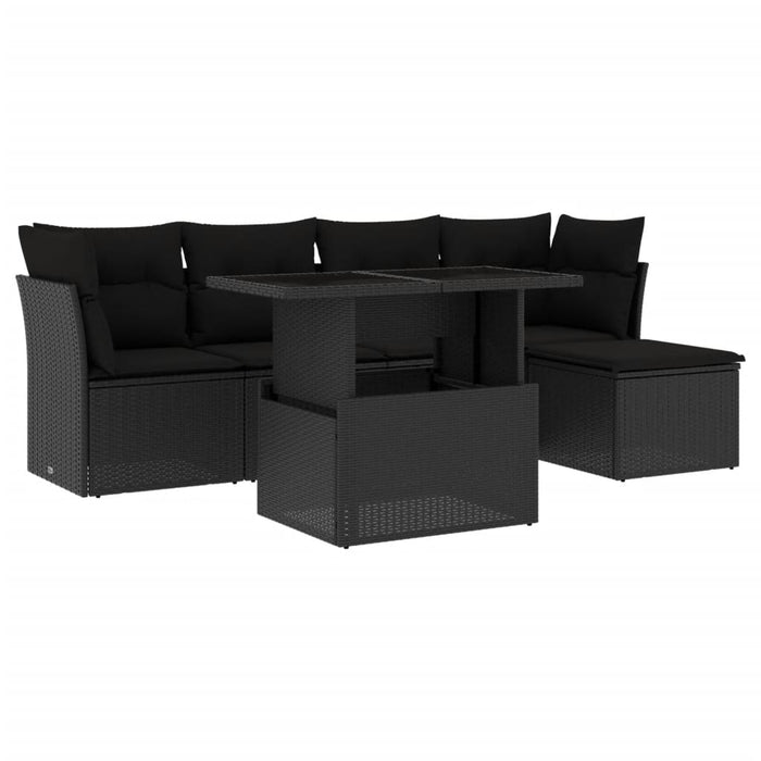 Set mobilier de grădină cu perne, 6 piese, negru, poliratan WALTI