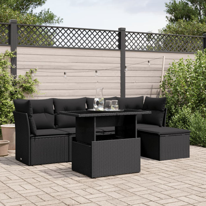 Set mobilier de grădină cu perne, 6 piese, negru, poliratan WALTI