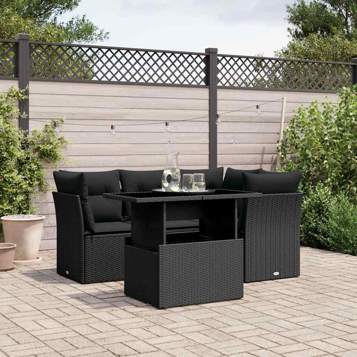 Set mobilier de grădină cu perne, 5 piese, negru, poliratan - WALTI WALTI
