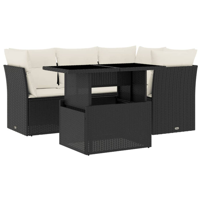 Set mobilier de grădină cu perne, 5 piese, negru, poliratan WALTI