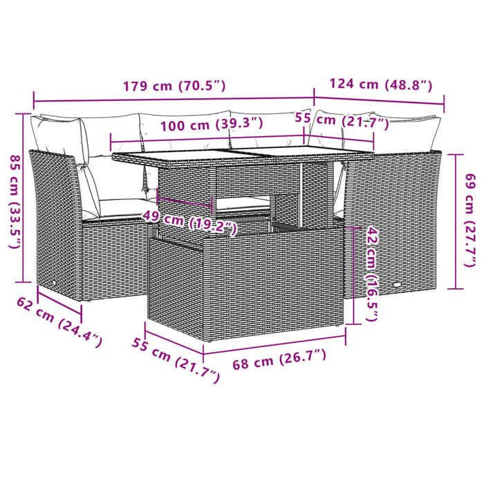 Set mobilier de grădină cu perne, 5 piese, negru, poliratan WALTI