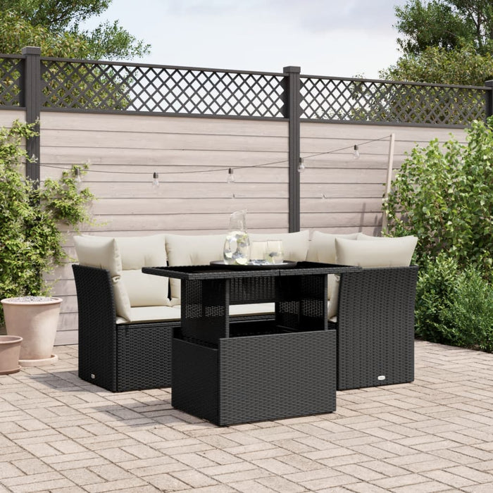 Set mobilier de grădină cu perne, 5 piese, negru, poliratan WALTI
