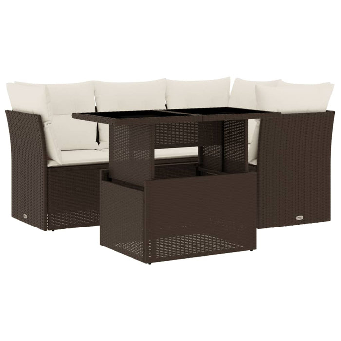 Set canapele de grădină cu perne, 5 piese, maro, poliratan WALTI