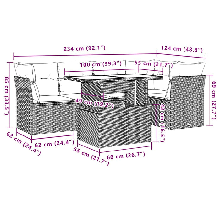 Set mobilier de grădină cu perne, 6 piese, negru, poliratan - WALTI WALTI