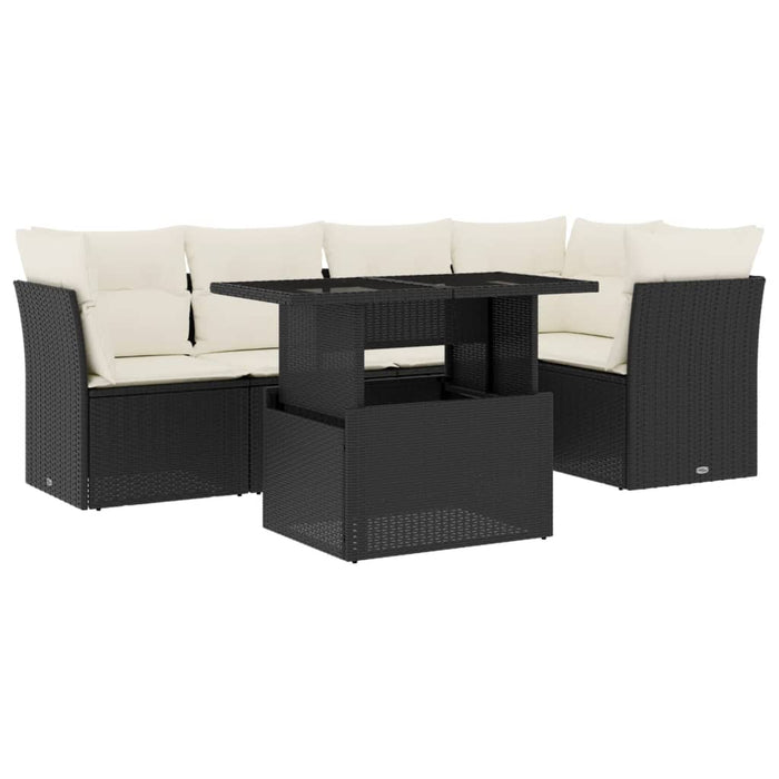Set mobilier de grădină cu perne, 6 piese, negru, poliratan WALTI